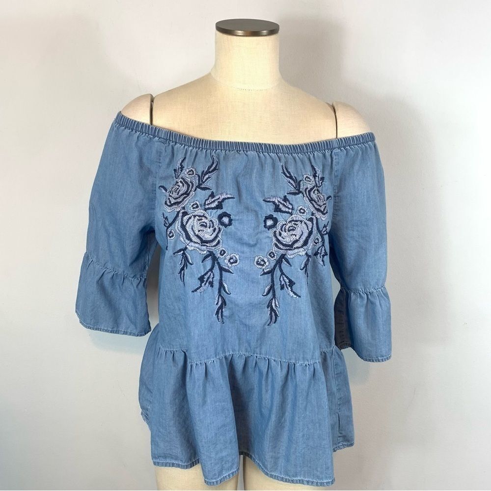 Vintage America Embroidered Off Shoulder Top Blouse Small - Picture 3 of 7